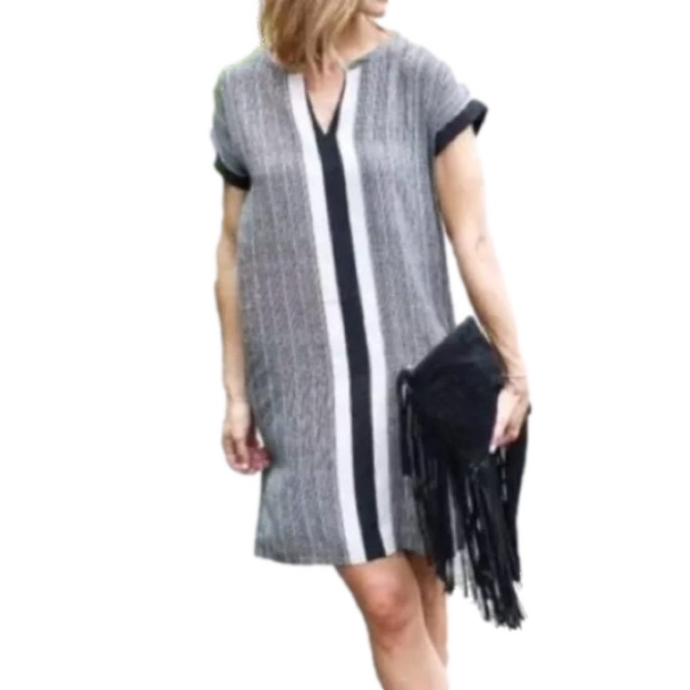 NEW! 100% Silk Cynthia Rowley Shift T-Shirt Dress Lightweight Black & White Sz 4